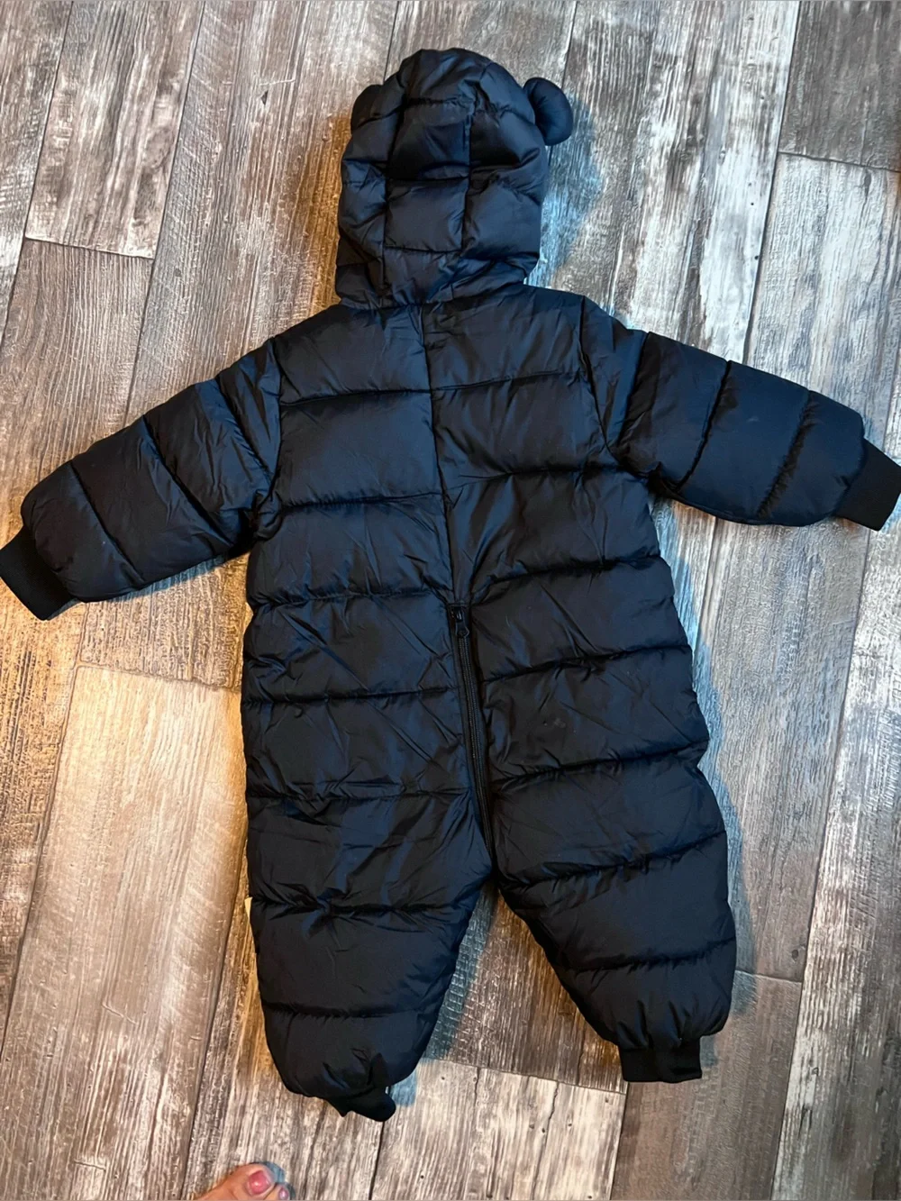 The Bear Baby Hooded Puffer Bunting Snowsuit – Black, Fleece-Lined]